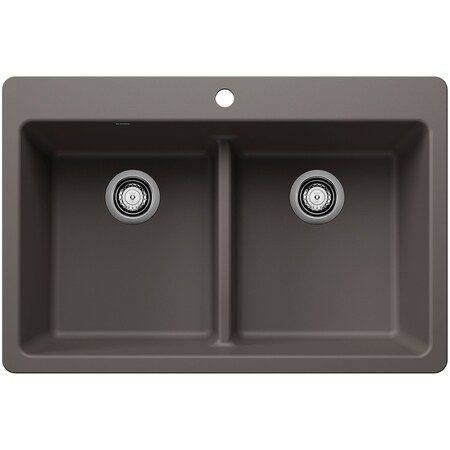 Blanco Liven 33 in. Drop-In/Undermount 50/50 Double Basin SILGRANIT Kitchen Sink with Low Divide 443208